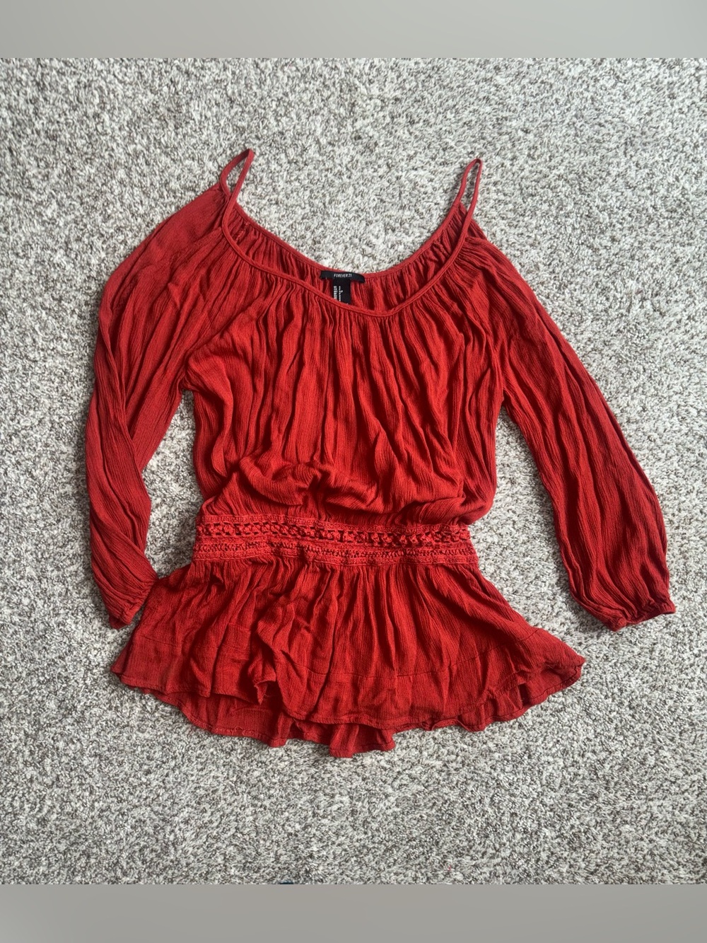Boho Burnt Orange Peasant Top ✶ Off Shoulder Cinched Waist Festival Blouse
